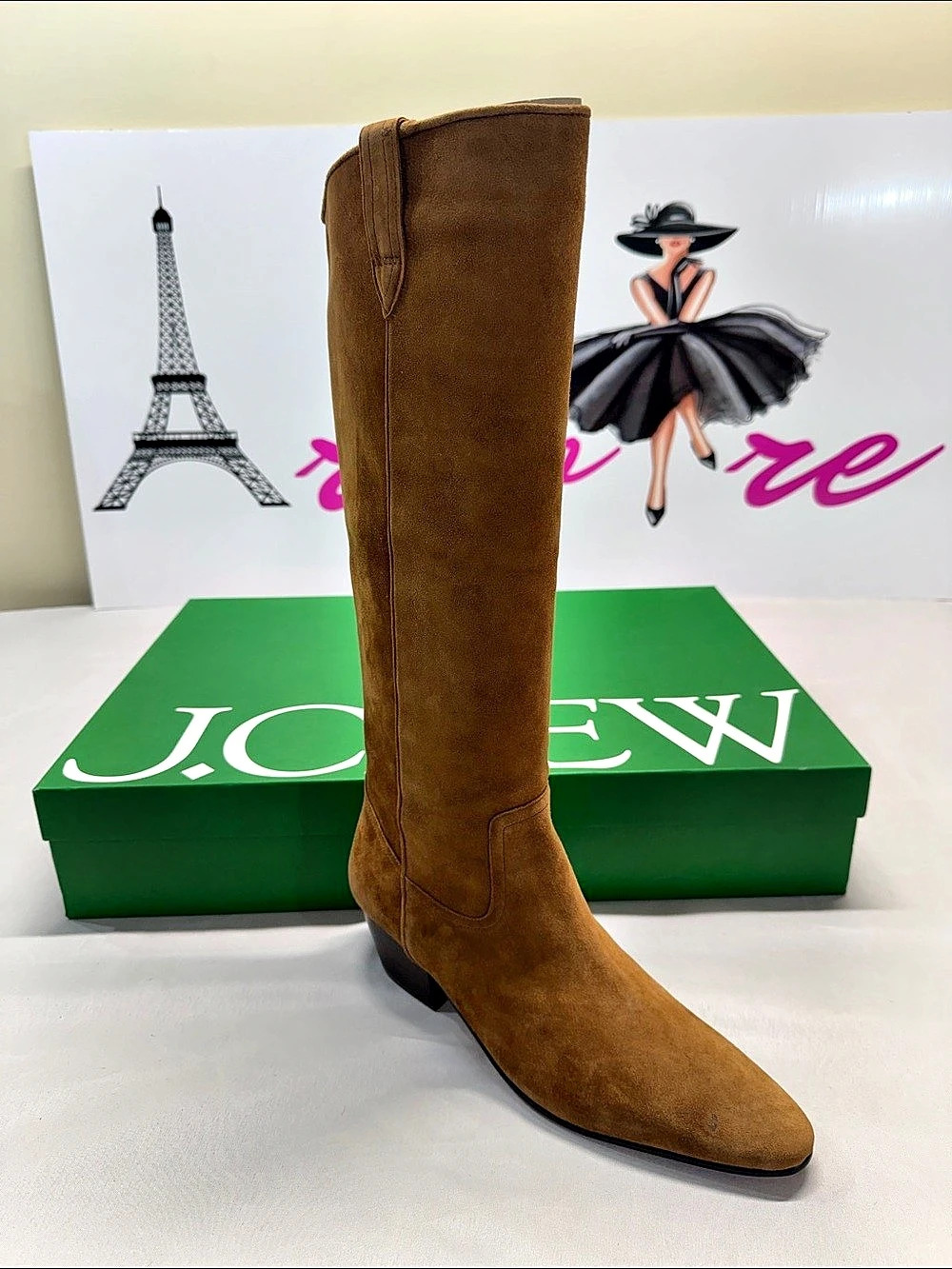 J.Crew Suede High Shaft Western Boot Suede Western Heeled Boots Brown US 12 NWT